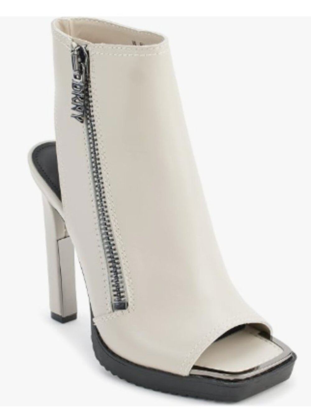 DKNY Leather Malia Peep Toe Heeled Bootie With Side Zipper